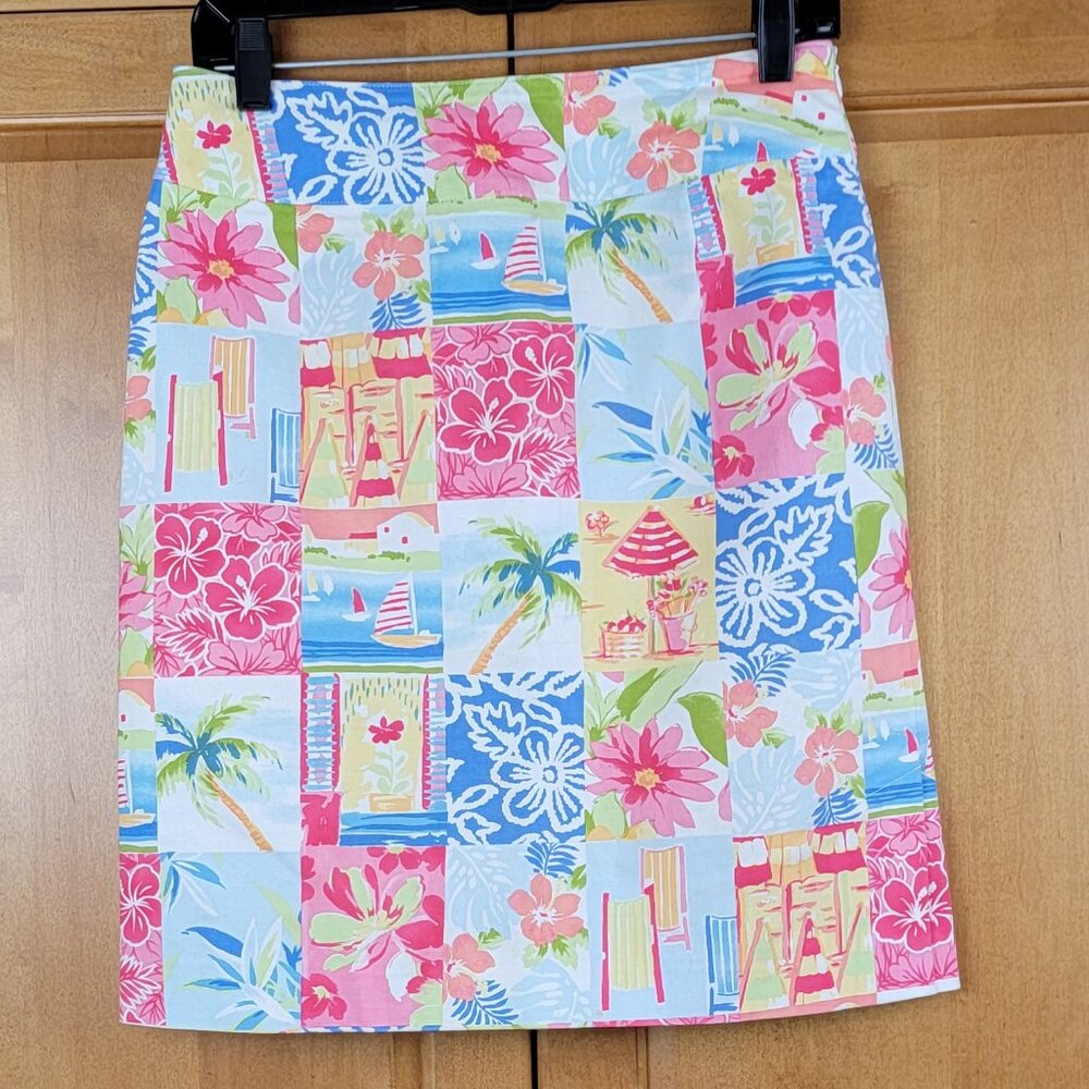 Talbots Seaside Beach Scene Tropical Aloha Print Pencil Skirt - 4